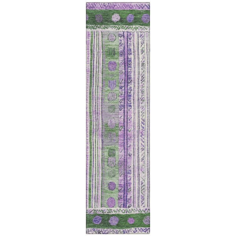 Machine Washable Indoor/Outdoor Xhevrie Green Rug, Runner 2'3" x 7'6"