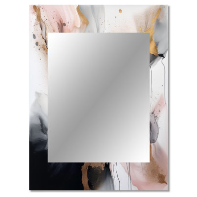 Pink Black Textured Splash Marble II - Marble Unique Wall Mirror, Modern Mirror, Printed Metal Art