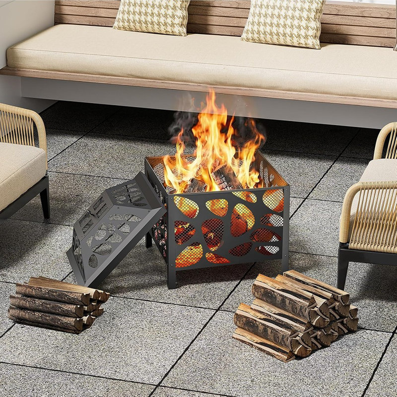 Foyer d'extérieur au feu de bois 15,7 pouces - petit foyer avec pare-étincelles anti-étincelles pour la terrasse, le camping et la cour arrière