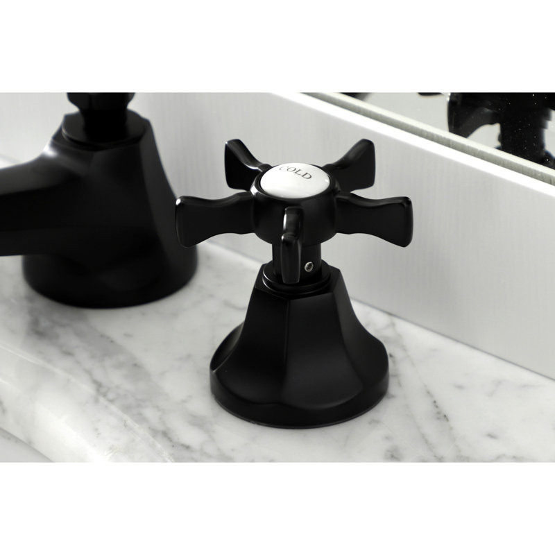 Robinet de salle de bain espacé Kingston, Noir mat, Croix
