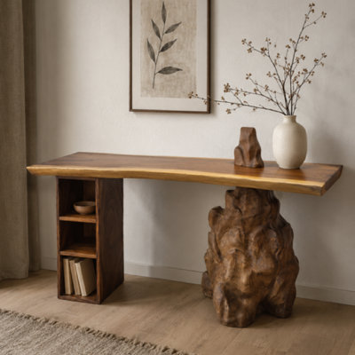 Console en bois massif de 150 cm avec étagères