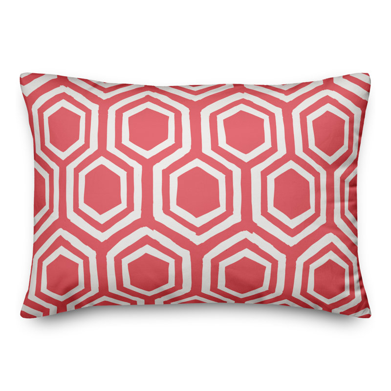  Coussin intérieur / extérieur Honeycomb, Blanc / rouge, Polyester / Bourre en polyester