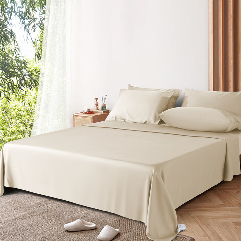 6 Pieces Bamboo Cooling Bed Sheets Set - 16" Deep Pockets, CalKing Sheet Set + 1 Fitted Sheet + 4 Pillowcase, Beige