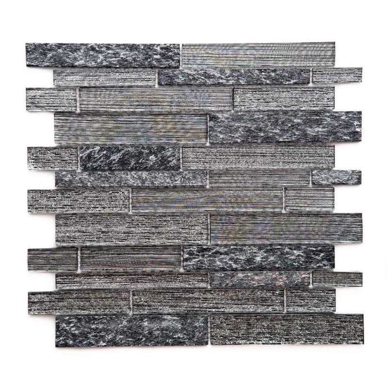 Cosmos Brick Glass Mosaic Tile, Black/Gray