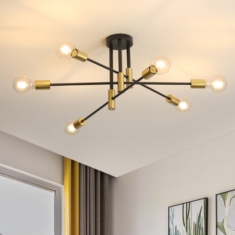 Industrial 6-Light Retro Chandelier Lamps Ceiling Light For Bedroom Living Room Lamp, Gold/Black