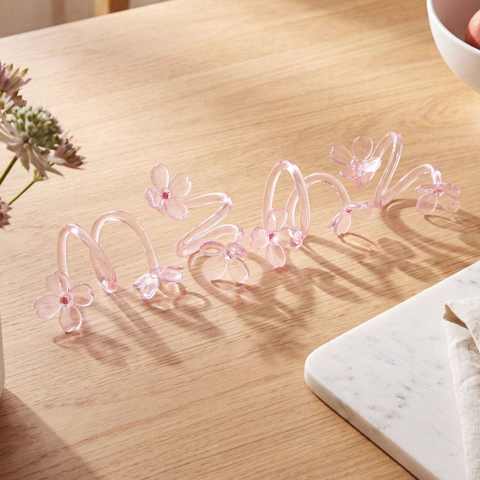 Botanica Glass Flower Napkin Rings, Pink
