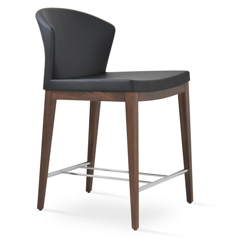 Tabouret de bar et de comptoir Capri, Similicuir noir, Noyer, Tabouret de bar (siège d'une hauteur de 29 po)