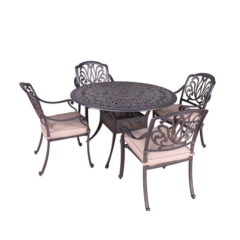Ensemble de salle à manger 48 po avec coussins Sunbrella Annecorinne, Tissage uni Sunbrella® Plainweave Spectrum sable