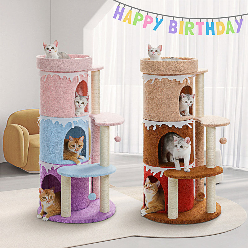 Pink 43'' Multi-Level Cat Tree Tower with Sisal Scratching Posts