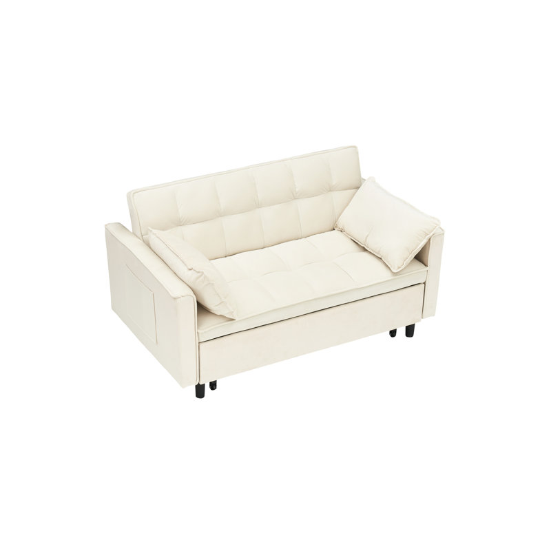 Beige 2 Velours Moderne, Canapé-lit 3 en 1 convertible, avec dossier, oreiller, 84 cm de largeur, 140 cm de profondeur, 83 cm de hauteur, Lit convertible, gigogne