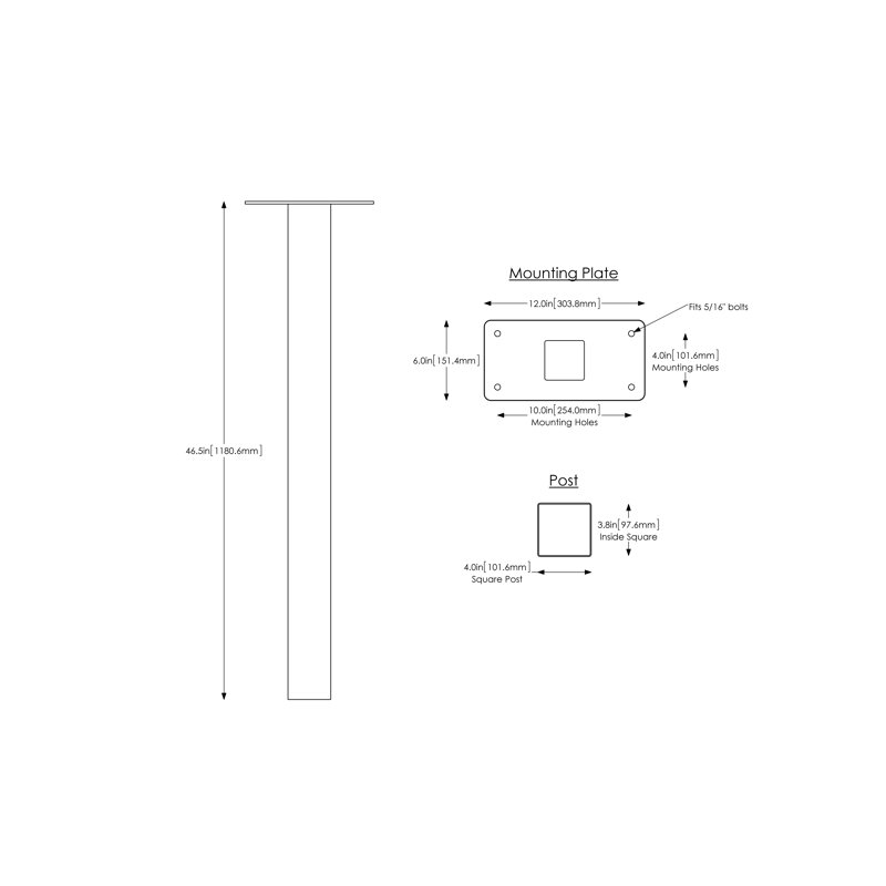 Black Steel 46.5'' Standard In-Ground Mailbox Post