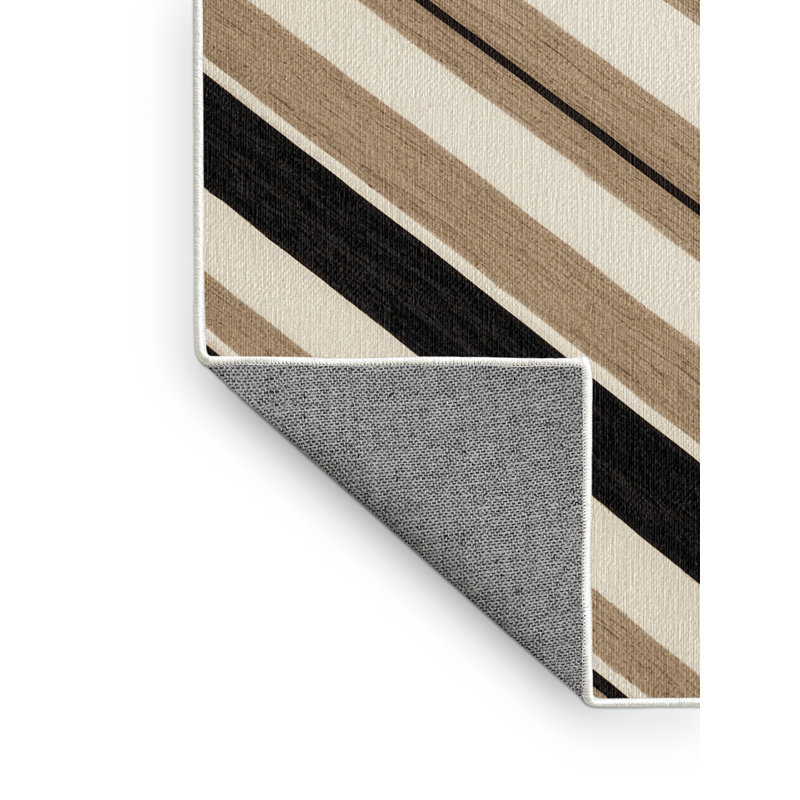 Washable Light Beige Charcoal Striped Area Rug, Rectangle 5' x 8'