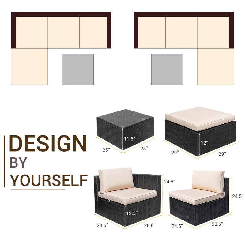 Brufsky 4-Person Wicker Patio Seating Group, Beige