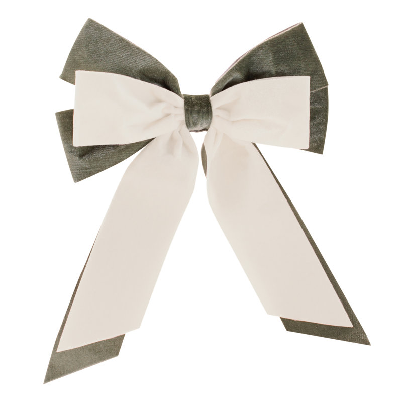 Double Bow Ornament (Set of 2), 12"H, Green, Cream