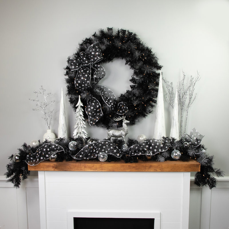 Silver Shimmer 36" Pine Artificial Christmas Wreath with Warm White LED Lights