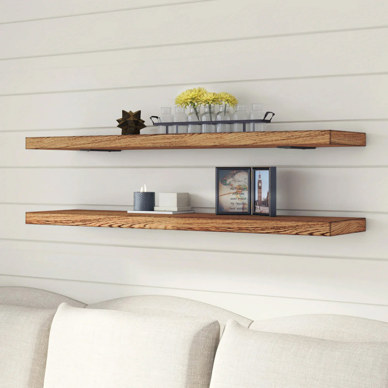 Geller 2 Piece Oak Floating Shelf, Oiled Torched Oak, 1.75" H x 48" W x 11" D