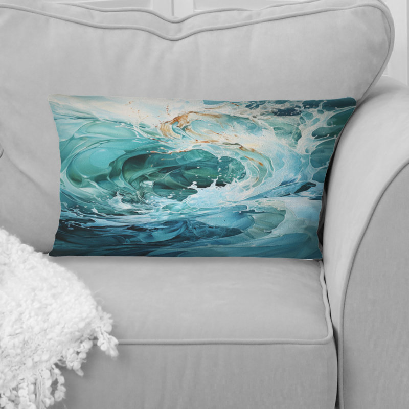 Coussin décoratif imprimé spirales bleues et blanches Aqua Serenity