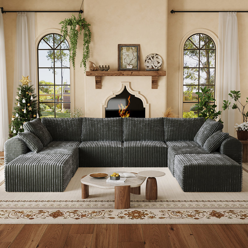 Canapé modulaire en forme de U de 8 pièces de l 192,51 po, canapé modulaire Cloud, siège en velours côtelé profond sans os avec repose-pieds, aucun assemblage nécessaire