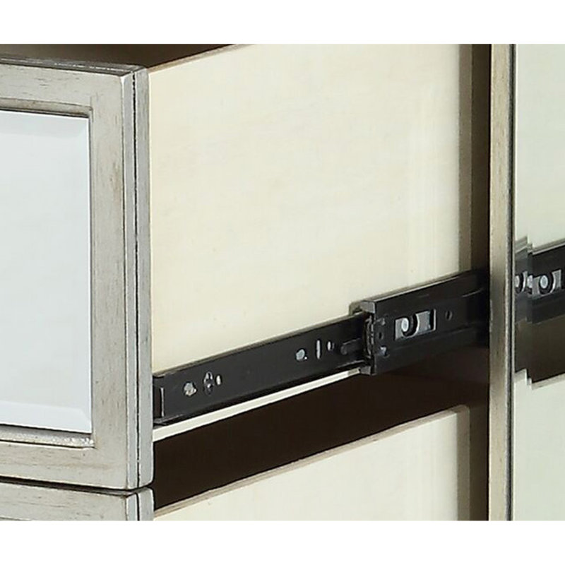 Mirrored Nightstand Silver - Elegant Motifs, Smooth Glides Stunning Raised Geometric Trim, Construction, 2 Drawers