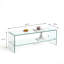 Table télé en verre transparent, meuble télé en verre trempé transparent pour le salon