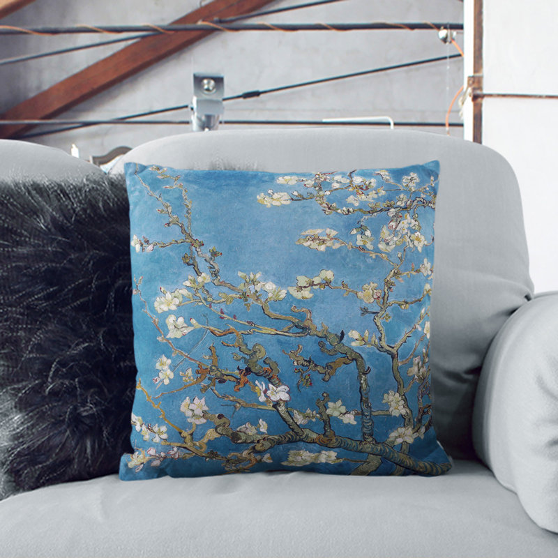 Almond Blossom Branches Vol.2 Scatter Cushion, 55cm H x 55cm W x 20cm D, White
