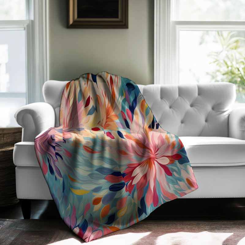 Expressive Floral Abstraction - couverture en sherpa de qualité supérieure 1 pièce, Lit simple