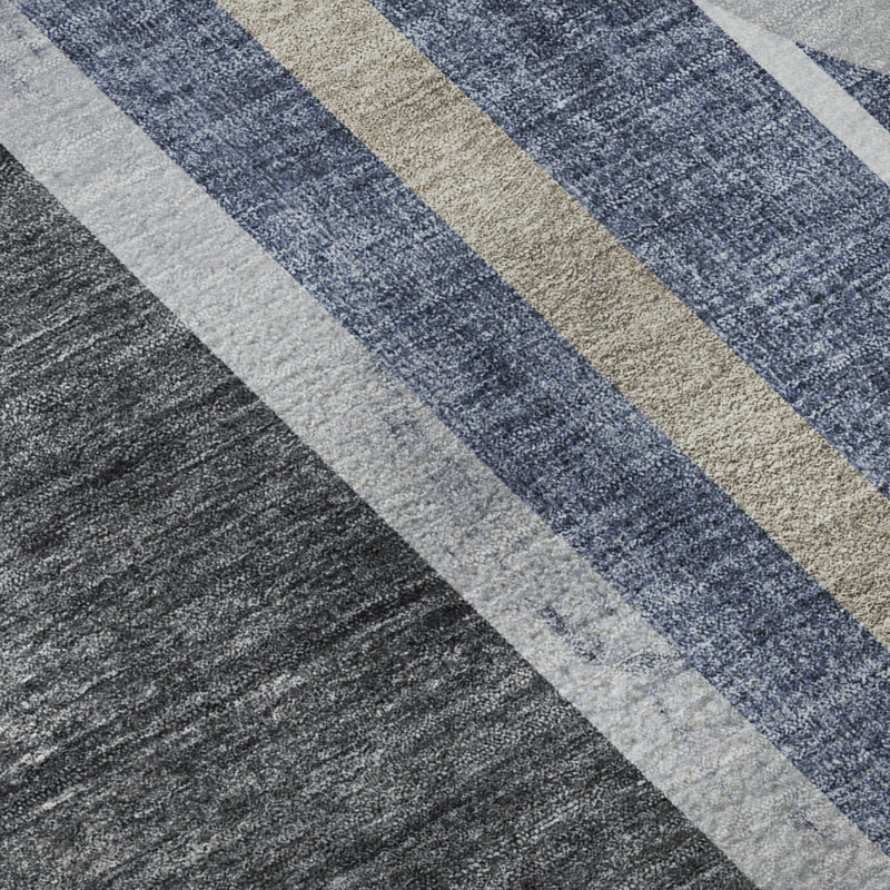 Premium Machine Washable Cerrito AMF532 Navy Rug, Runner 2'3" x 7'6"
