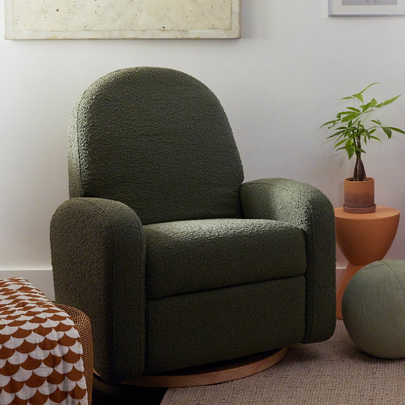 Nami Electronic Recliner and Swivel Glider in Eco-Performance Fabric with USB port, Olive Boucle