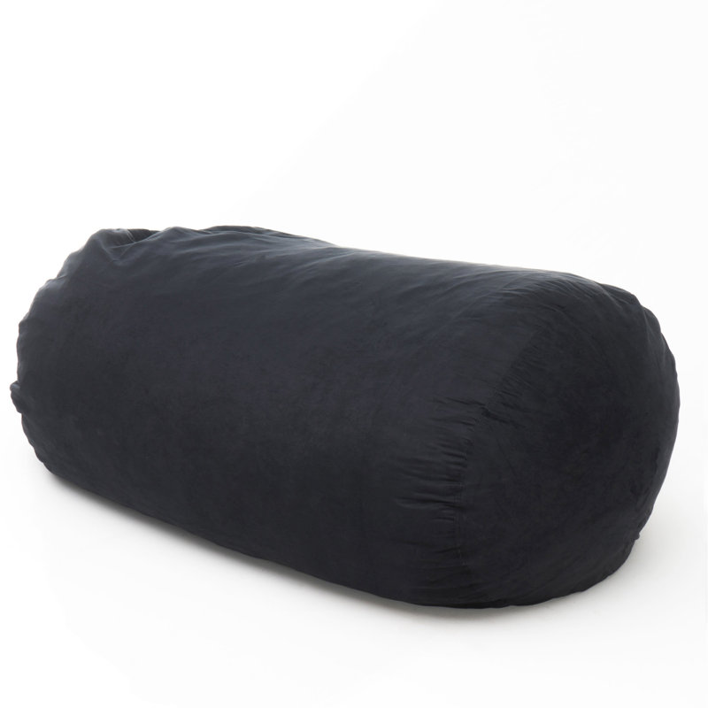 Lara 6.5 Foot Suede Cylindrical Bean Bag, Black, 33" H x 70" W x 45" D, Black Fabric
