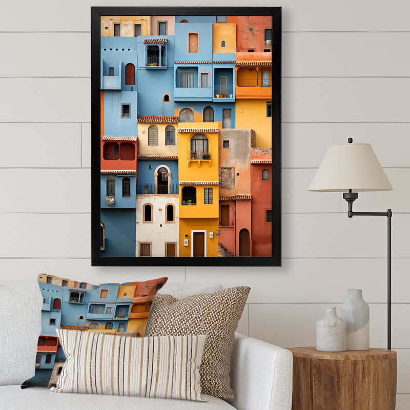 Lazer Colorful Mexico Colorful Casas This I - reproduction, H 44 po x l 34 po x P 1,5 po, Cadre photo noir