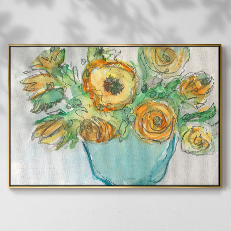 Accent floral printanier II, H 17 po x l 25 po x P 2 po, Toile avec cadre doré