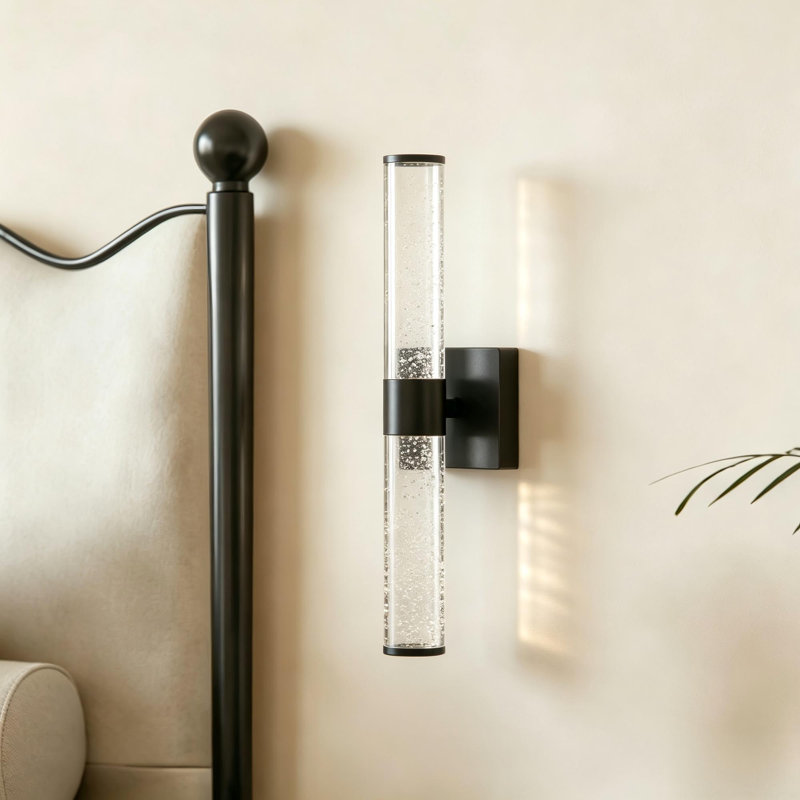 Modern Black Bubble Cylinder Wall Sconce (Set of 2), Matte Black