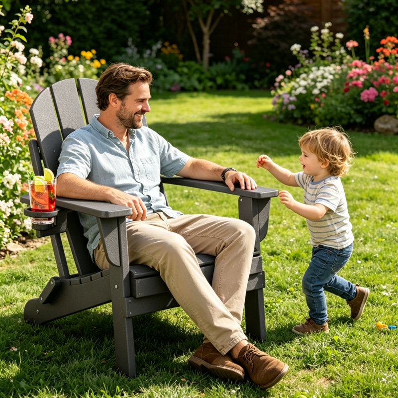 Chaise Adirondack pliante en plastique Lutie, Gris