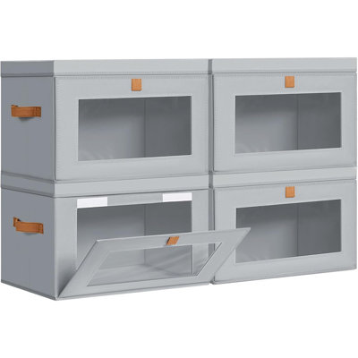 Grands bacs de rangement en tissu avec couvercles, poignées et fenêtre transparente, organisateur de placard et de tablette pliable pour vêtements, couvertures et livres