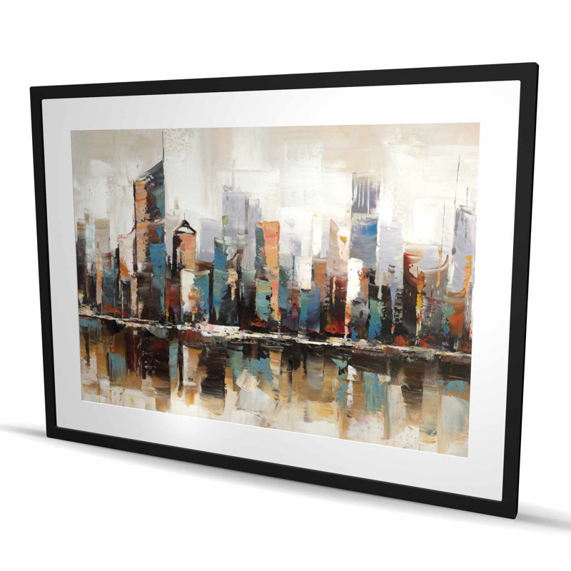 Bâtiments abstraits avec textures - villes, impression encadrée bleue, Noir