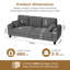 Canapé moderne gaufré 3 places 85 pouces avec 2 coussins décoratifs, cadre en bois massif pour petit espace-1790046833