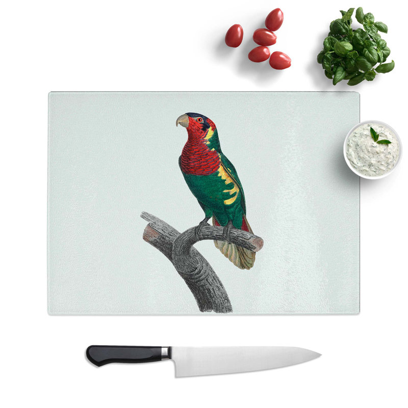 Tempered Glass Headed Lorikeet Chopping Board, 39 cm W x 28.5 cm L