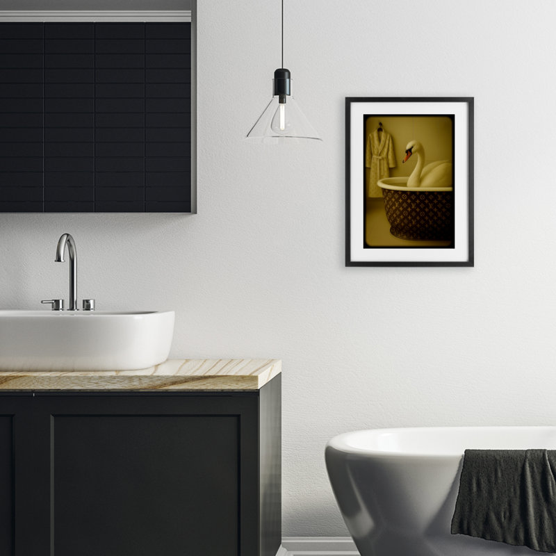 Impression sur toile encadrée Couture Swan, par Grotto Studios, 20 x 14, Midnight Black Under Glass Framed