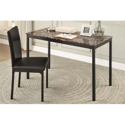 Compact 2Pc Writing Desk And Chair Set With Faux Marble Top And Faux Leather Upholstery For Small Spaces