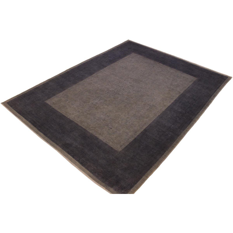 Tapis en laine gris et beige fabriqué à la main et noué à la main rectangulaire de 7 pi 11 po x 9 pi 6 po Picariello