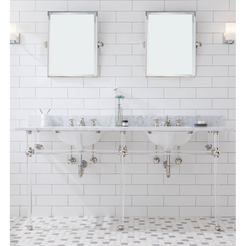 Empire Stone Oval Console Bathroom Sink with Faucet and Overflow, Polished Nickel