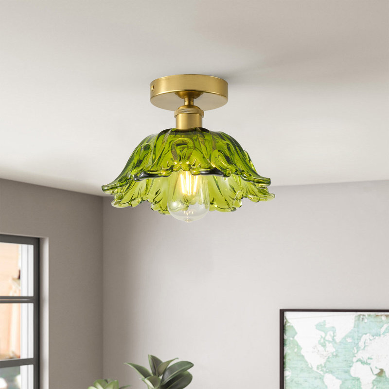 1-Light Brass Flush Mount Ceiling Light with Glass Shade, Dimmable, E26 Base, ETL Certified