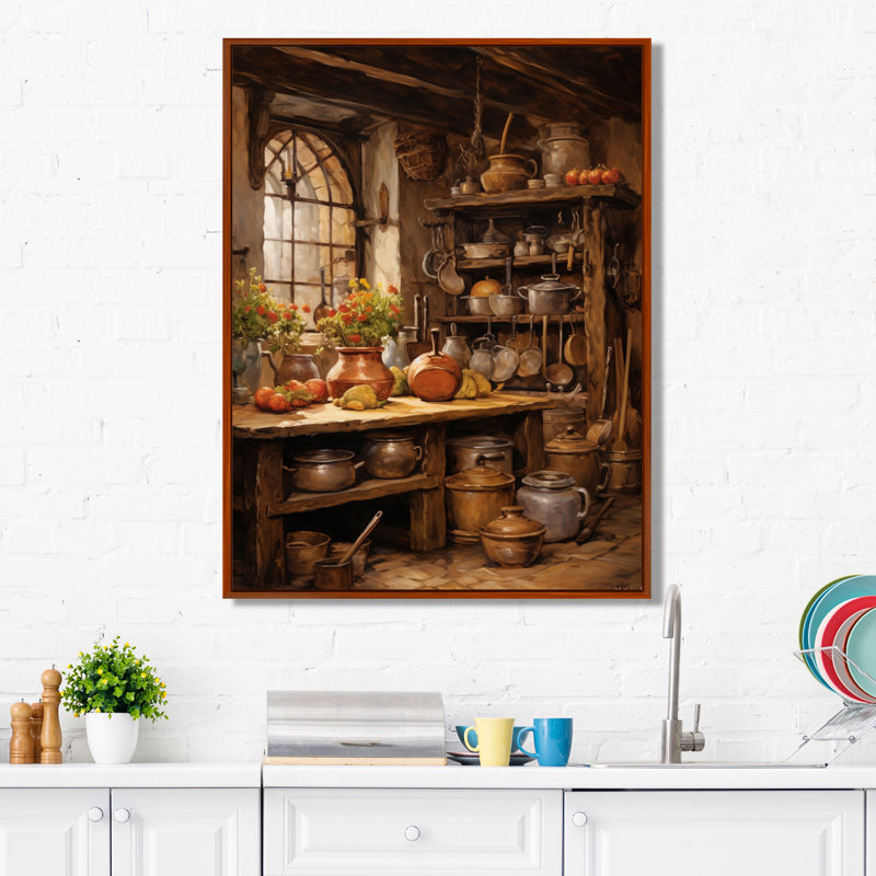 Cuisine rustique alimentaire II - nourriture, art mural, H 20 po x l 12 po x P 1 po, Cadre flottant brun