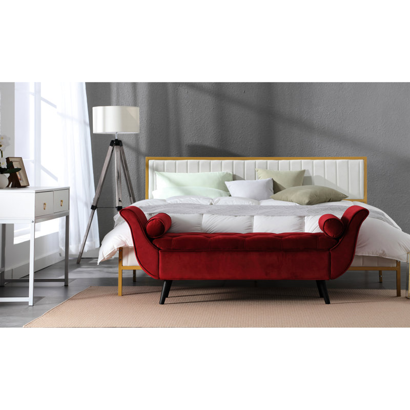 Extra - Long 65 Inch Red Velvet Entryway Bench With Storage And Style, 49.85 In Deep, 18.81 Wide, 16.8 High, 48.05 Lb Multi Purpose For Living Room, Spacious Seating, Depth, Width, Height,