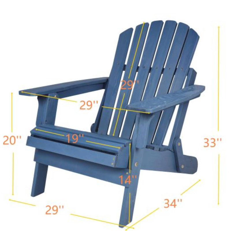Oversize Folding Adirondack Chair With Pre - Assembled Parts - Ideal For Fire Pit Areas And Outdoor Spaces, Blue