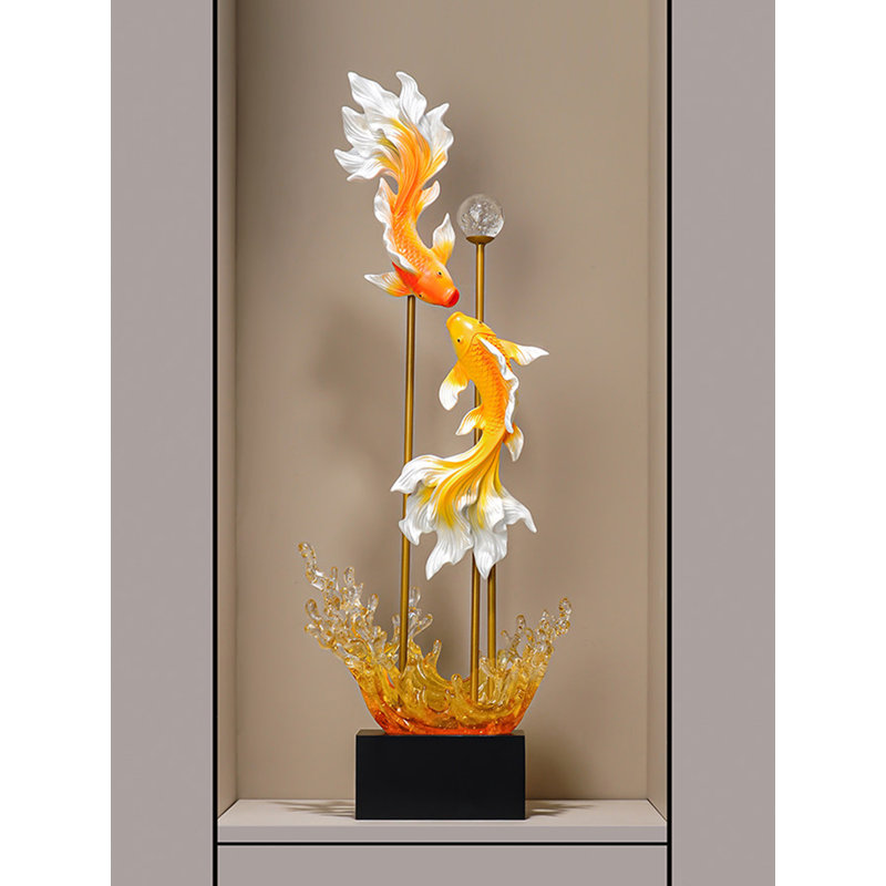Ornement luxueux en résine Lucky Koi, Yellow/Black
