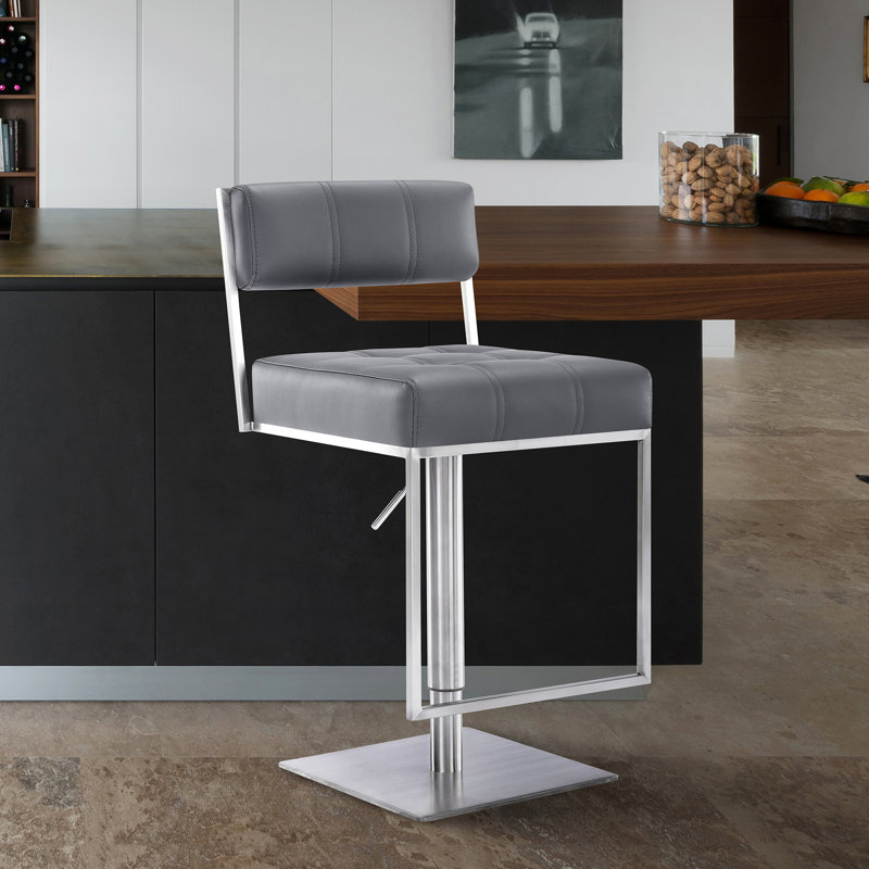 Tabouret de bar rotatif Bucholz, Acier inoxydable brossé, gris