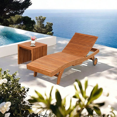 Premium Teak Chaise Lounge Outdoor Wood Chaise Lounge Set