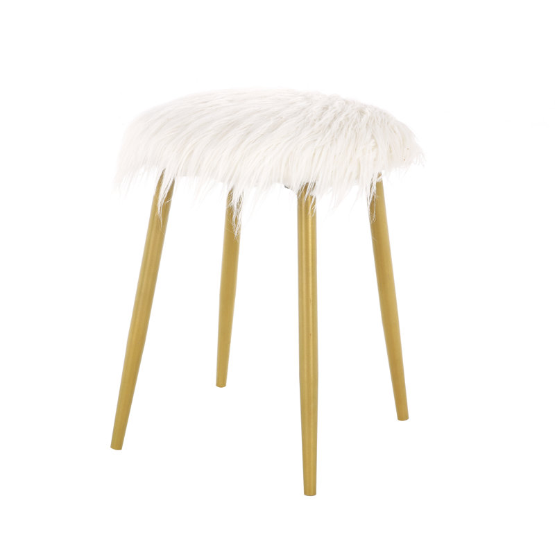 Repose-pieds blanc luxueux l 17,25 po x H 18,5 po avec revêtement en fausse fourrure moelleuse