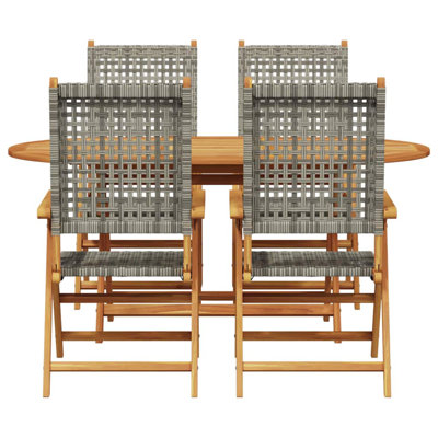 Vidaxl Garden Dining Set 5 Pcs Solid Acacia Wood And Poly Rattan